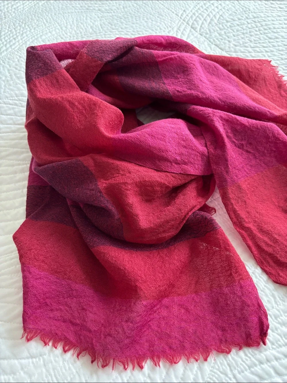 LL Bean Wool Lightweight Scarf Shawl red purple violet pink